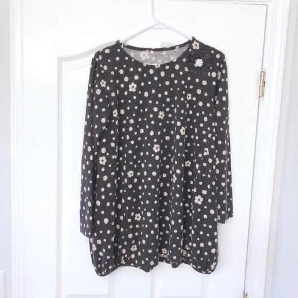 ✿ Polka Dot Flower Dress Black Dress (Large) - Picture 1 of 4